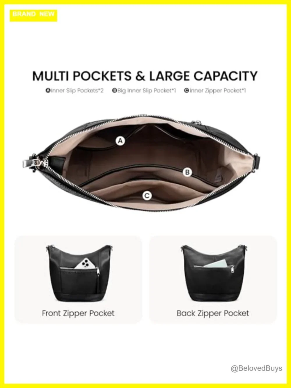 Genuine Leather Crossbody Hobo Purse with Removable Straps